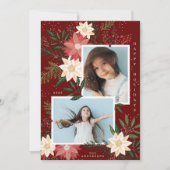 クリスマスポインセチア輝く写真コラージュ シーズンカード (正面)