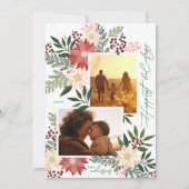 クリスマスポインセチア輝く写真コラージュ シーズンカード (正面)