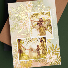 クリスマスポインセチア輝く写真コラージュ 箔シーズンカード