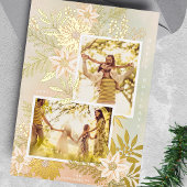 クリスマスポインセチア輝く写真コラージュ 箔シーズンカード