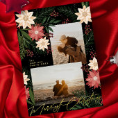 クリスマスポインセチア輝く写真コラージュ 箔シーズンカード
