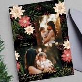 クリスマスポインセチア輝く写真コラージュ 箔シーズンカード