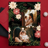 クリスマスポインセチア輝く写真コラージュ 箔シーズンカード