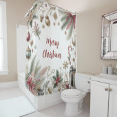 クリスマスポインセチア金ゴールドスノーフレークと緑 シャワーカーテン (インサイチュ)