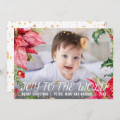 クリスマスポインセチア金ゴールドスプラッシュ写真 シーズンカード (正面/裏面)