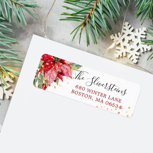 クリスマスポインセチア金ゴールドスプラッシュ差出人住所 ラベル