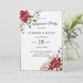 クリスマスポインセチア金ゴールドフレーム婚約パーティ 招待状 (スタンド正面)