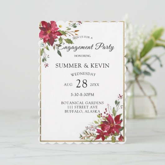 クリスマスポインセチア金ゴールドフレーム婚約パーティ 招待状 (スタンド正面)