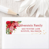 クリスマスポインセチア金ゴールド(ばちゃばちゃ)跳ねる差出人住所 ラベル (インサイチュ)