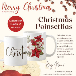 クリスマスポインセチア陶器マグカップ コーヒーマグカップ