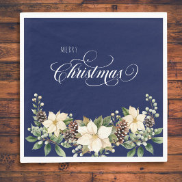 クリスマスポインセチア青 スタンダードランチョンナプキン