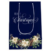 クリスマスポインセチア青 ミディアムペーパーバッグ (裏面)