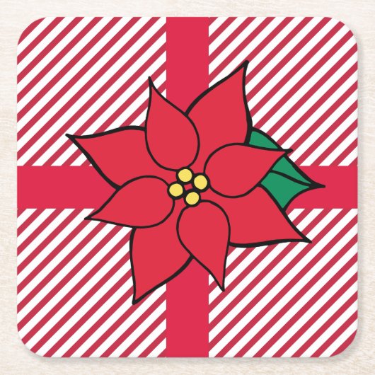 クリスマスポインセチア飲料用コースター スクエアペーパーコースター (正面)