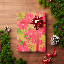 クリスマスポインセチア ゴールド オレンジ ラッピングペーパー