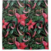 クリスマスポインセチア シャワーカーテン (正面)