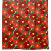 クリスマスポインセチア シャワーカーテン (正面)