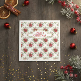 クリスマスポインセチア フローラル ホリデー柄 スタンダードカクテルナプキン