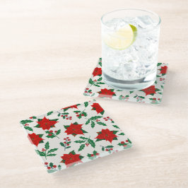 クリスマスポインセチア&ホリーフローラコースター ガラスコースター