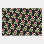 クリスマスポインセチア、ホリー、キャンディーケーンをブラックに ラッピングペーパーシート (正面3)