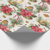 クリスマスポインセチア、ロビン、キャンディキャンドル、キャンドル ラッピングペーパー (角)