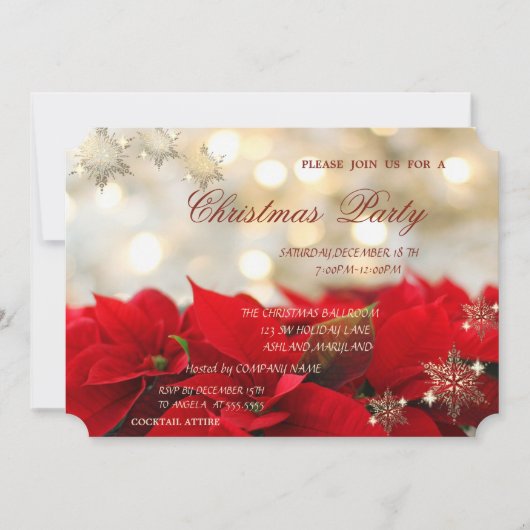 クリスマスポインセチア、企業クリスマスパーティー 招待状 (正面)