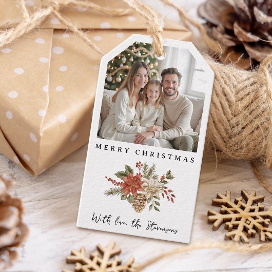 クリスマスポインセチア 写真 ホリデー ギフトタグ