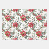 クリスマスポインセチア、椿の花と果実 ラッピングペーパーシート (正面2)