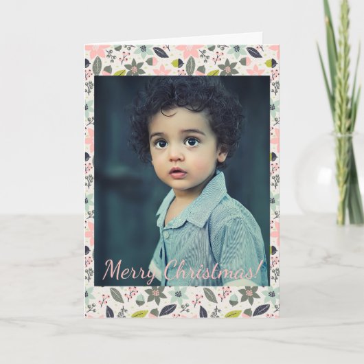 クリスマスポインセチアacornsグレーアクアライム写真 ノートカード (正面)