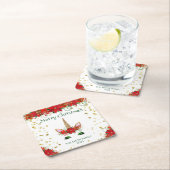 クリスマスポインセチアUnicornと緑のフォントパーティー スクエアペーパーコースター (インサイチュ)