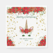 クリスマスポインセチアUnicornと緑のフォントパーティー スタンダードランチョンナプキン (正面)