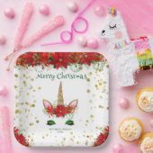 クリスマスポインセチアUnicornと緑のフォントパーティー ペーパープレート (パーティー)