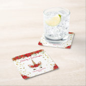 クリスマスポインセチアUnicornと赤フォントパーティー スクエアペーパーコースター (インサイチュ)