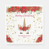 クリスマスポインセチアUnicornと赤フォントパーティー スタンダードランチョンナプキン (正面)