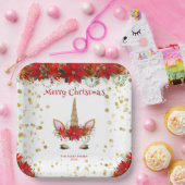 クリスマスポインセチアUnicornと赤フォントパーティー ペーパープレート (パーティー)