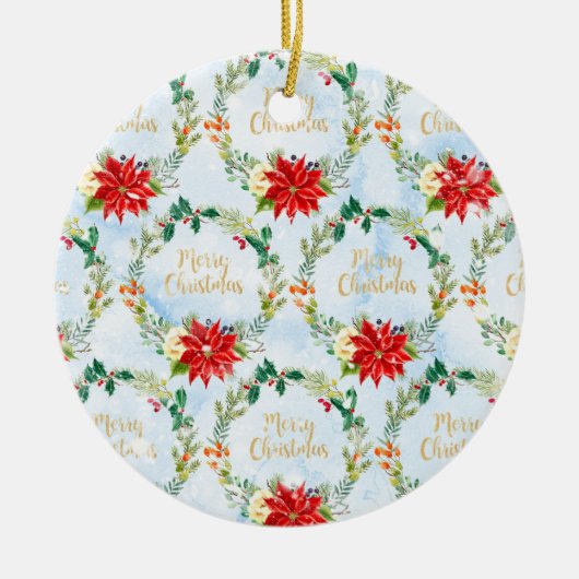 クリスマスポインセッタ装飾クリスマスギフトパターン セラミックオーナメント (正面)