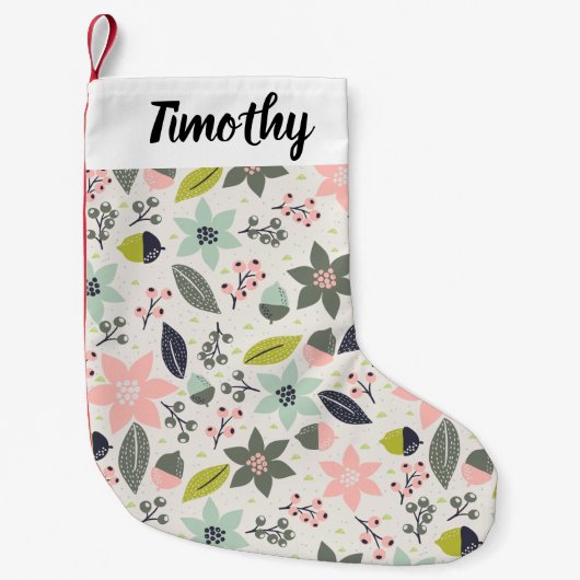 クリスマスポインセティアどんズグレーアクアライムグリーン スモールクリスマスストッキング (正面)