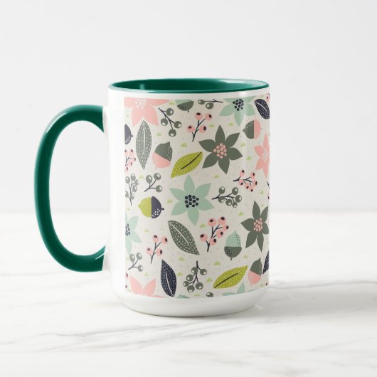 クリスマスポインセティアどんズグレーアクアライムグリーン マグカップ (左)