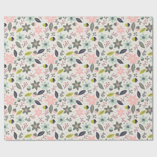 クリスマスポインセティアどんズグレーアクアライムグリーン ラッピングペーパー (フラット)