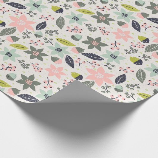 クリスマスポインセティアどんズグレーアクアライムグリーン ラッピングペーパー (角)