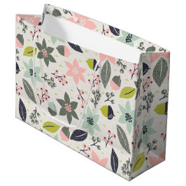 クリスマスポインセティアどんズグレーアクアライムグリーン ラージペーパーバッグ