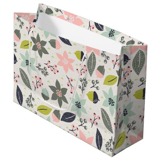 クリスマスポインセティアどんズグレーアクアライムグリーン ラージペーパーバッグ (正面アングル)