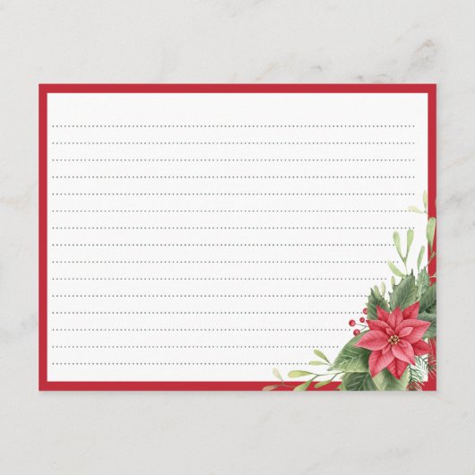 クリスマスポインセティアウィンターブライダルシャワーレシピ エンクロージャーカード (裏面)