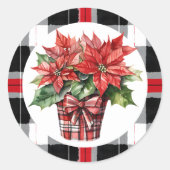 クリスマスポインセティアウォーターカラーフェスティバルホリデイ ラウンドシール (正面)
