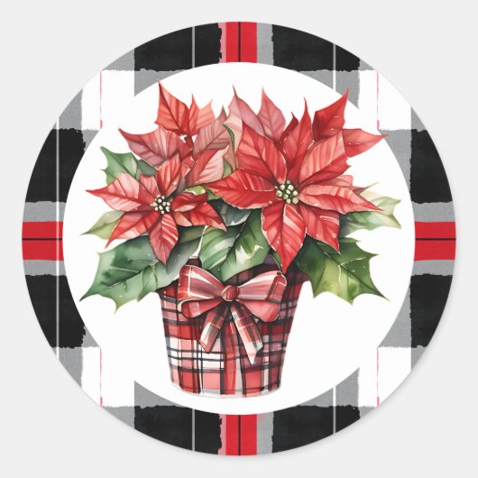 クリスマスポインセティアウォーターカラーフェスティバルホリデイ ラウンドシール (正面)