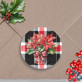 クリスマスポインセティアウォーターカラーフェスティバルホリデイ ラウンドシール