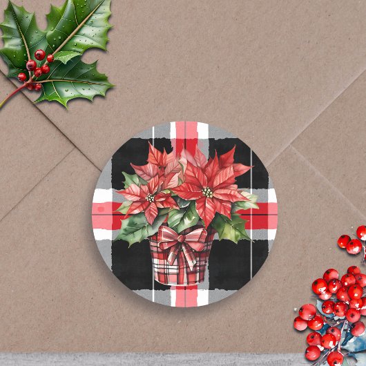 クリスマスポインセティアウォーターカラーフェスティバルホリデイ ラウンドシール