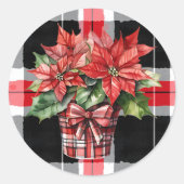クリスマスポインセティアウォーターカラーフェスティバルホリデイ ラウンドシール (正面)