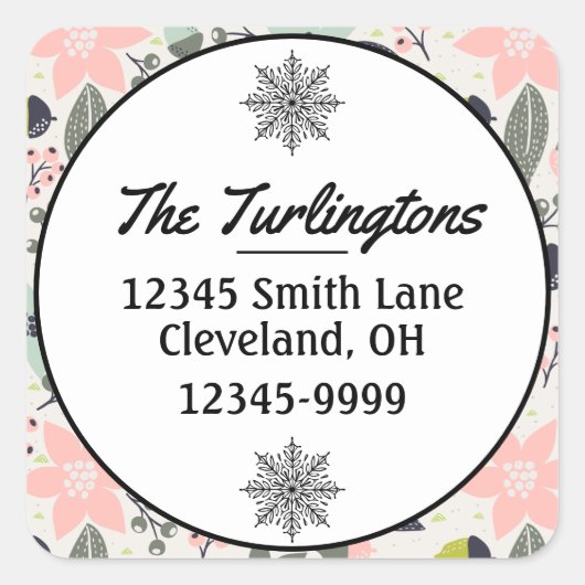 クリスマスポインセティアコーンズグレー差出人住所 スクエアシール (正面)