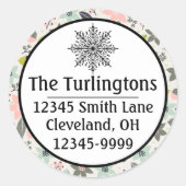 クリスマスポインセティアコーンズグレー差出人住所 ラウンドシール (正面)