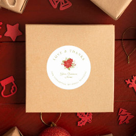 クリスマスポインセティアスの愛とサ感謝していポート ラウンドシール